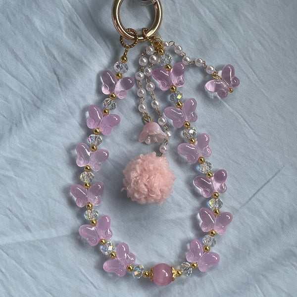 Pink Cateye Fluffy Butterfly Bag Charm