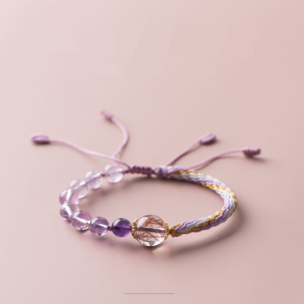 Amethyst and Red Rutilated Quartz Woven Bracelet